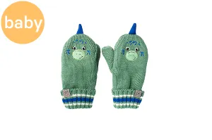 Baby Knitted Mittens - Dino Green