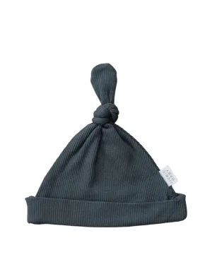 Charcoal Organic Ribbed Newborn Knot Hat