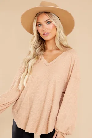 Cozy Warmth Taupe Waffle Knit Top