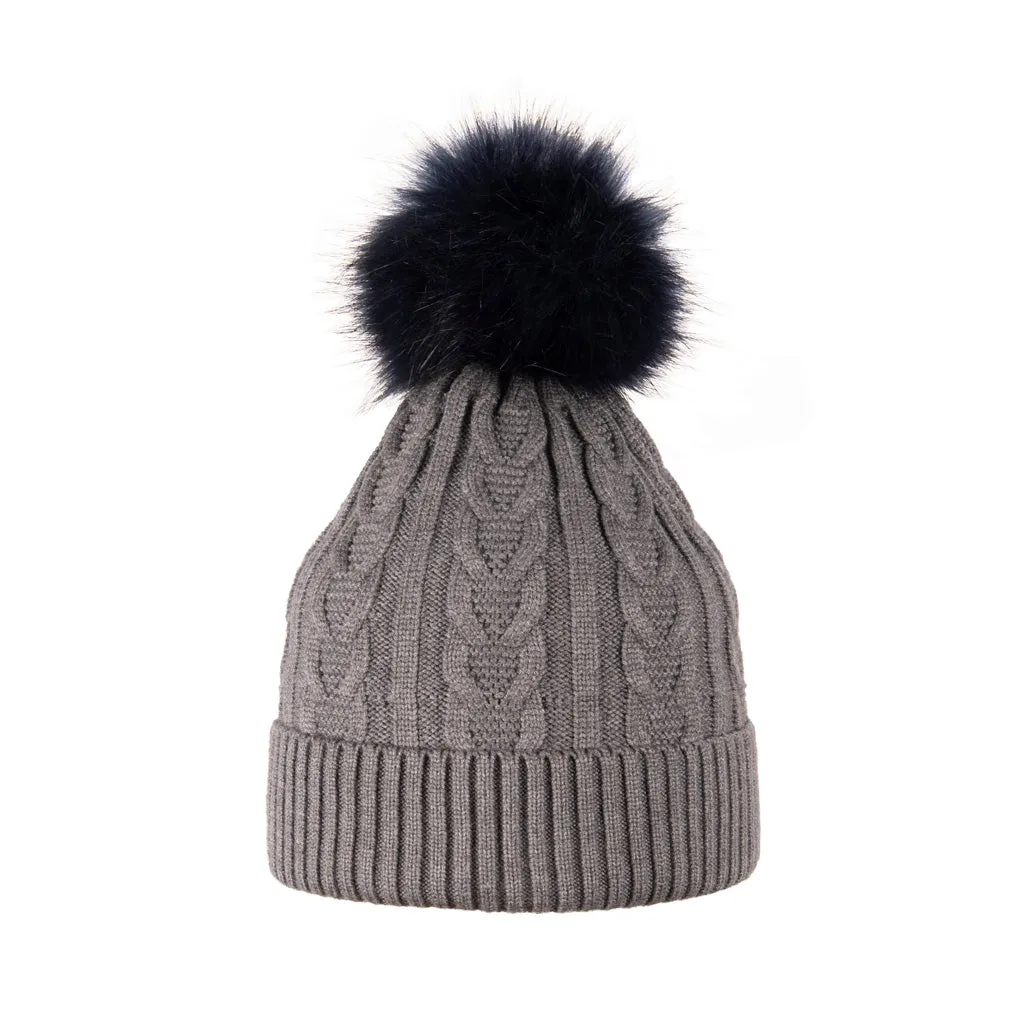 Fine Cable Lined Pom Pom Hat