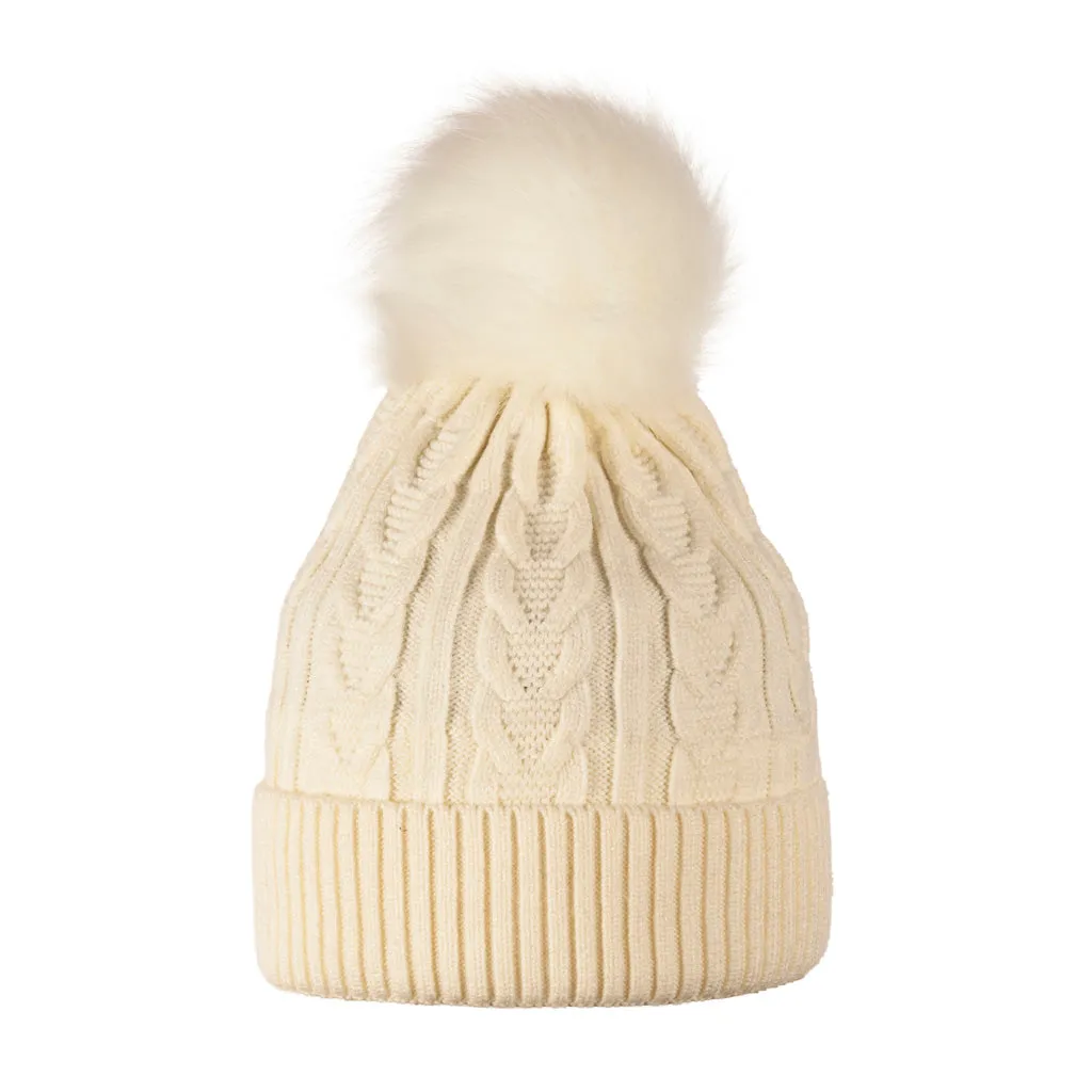 Fine Cable Lined Pom Pom Hat