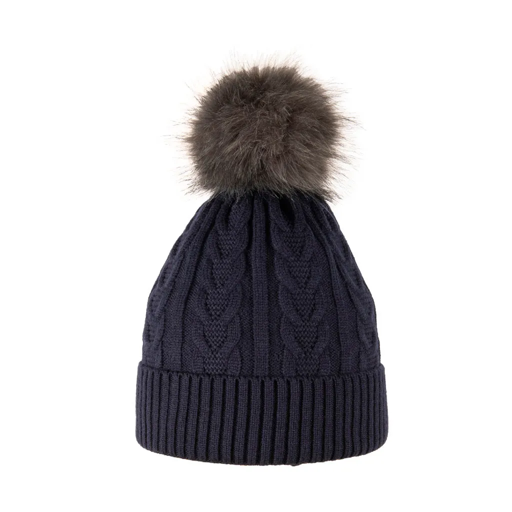 Fine Cable Lined Pom Pom Hat