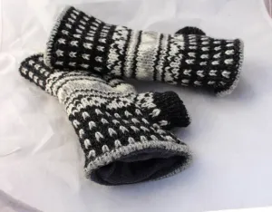 Handknit Black and White Woolen Handwarmer