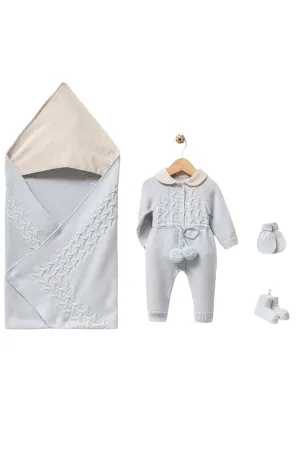 Lewis Baby Blue Newborn Coming Home Set / Linen Collar (5 Pcs)