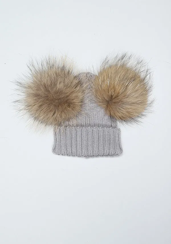 Light Grey Double PomPom Hat