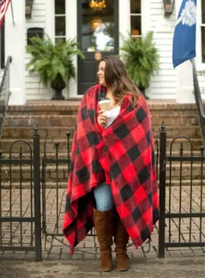 Plush Red and Black Buffalo Plaid Blanket - 80" x 50"