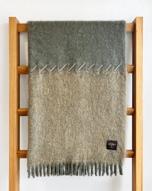 Sage and Moss Mohair Blanket - Suede Whipstitch