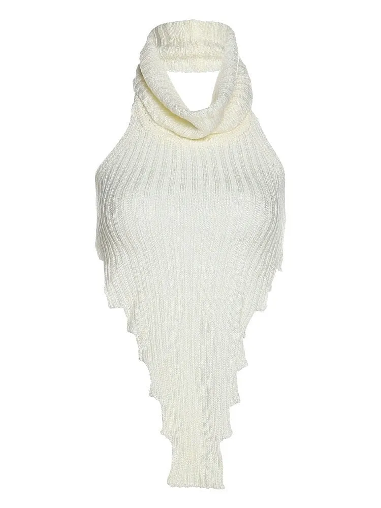 TEEK - Knitted Cascading Turtleneck Sleeveless Top