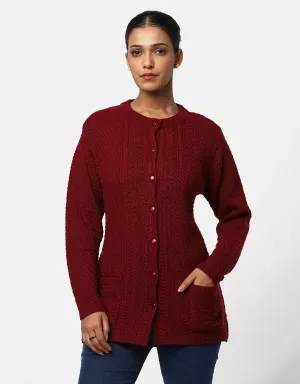 Women Knitted Round Neck Long Coat With Front Buttons